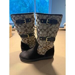 Coach Signature Brown & Suede Mid-Calf Boots – Women’s Size 9